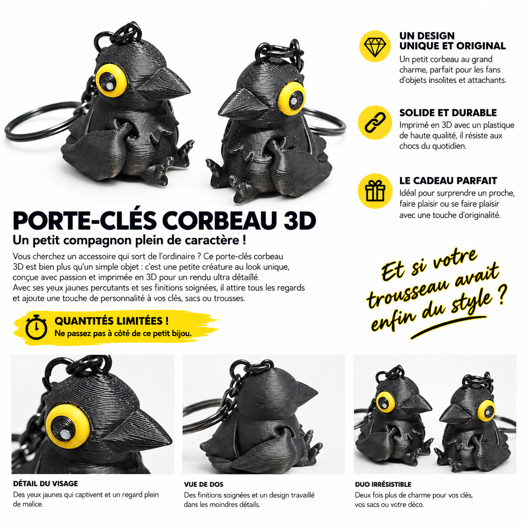 Porte clé 3D : Corbeau (FLEXI)