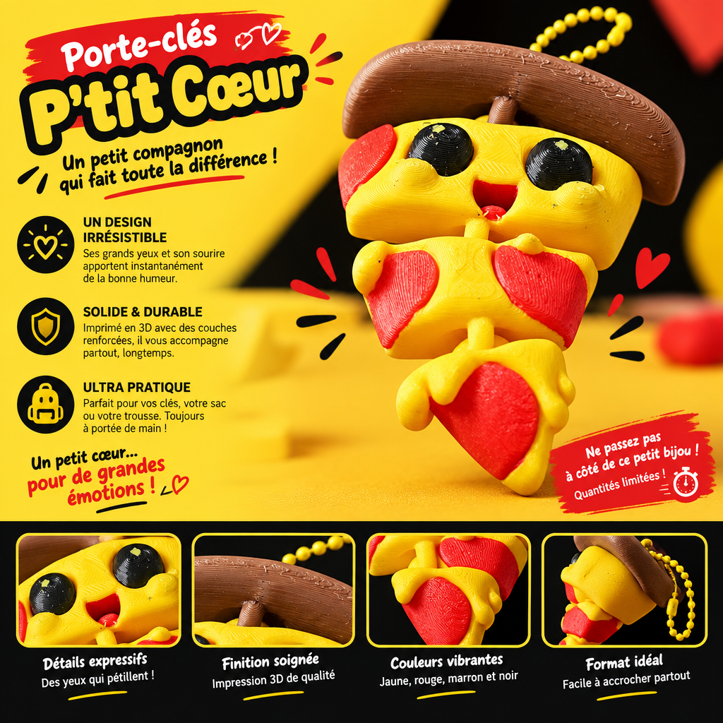 Porte clé 3D : Pizza Kawaii (FLEXI)