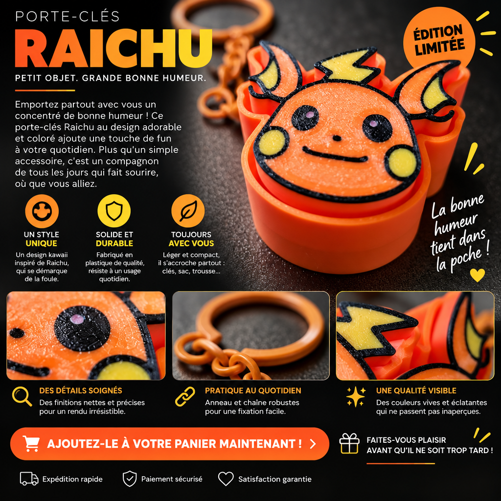 Porte clé 3D : Tête de Raichu (CLICKER)