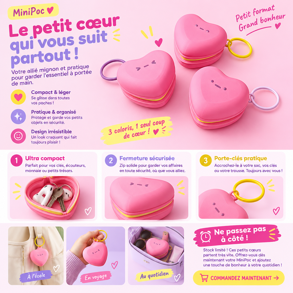 Porte clé 3D : Macaron cœur Kawaii (CLICKER)