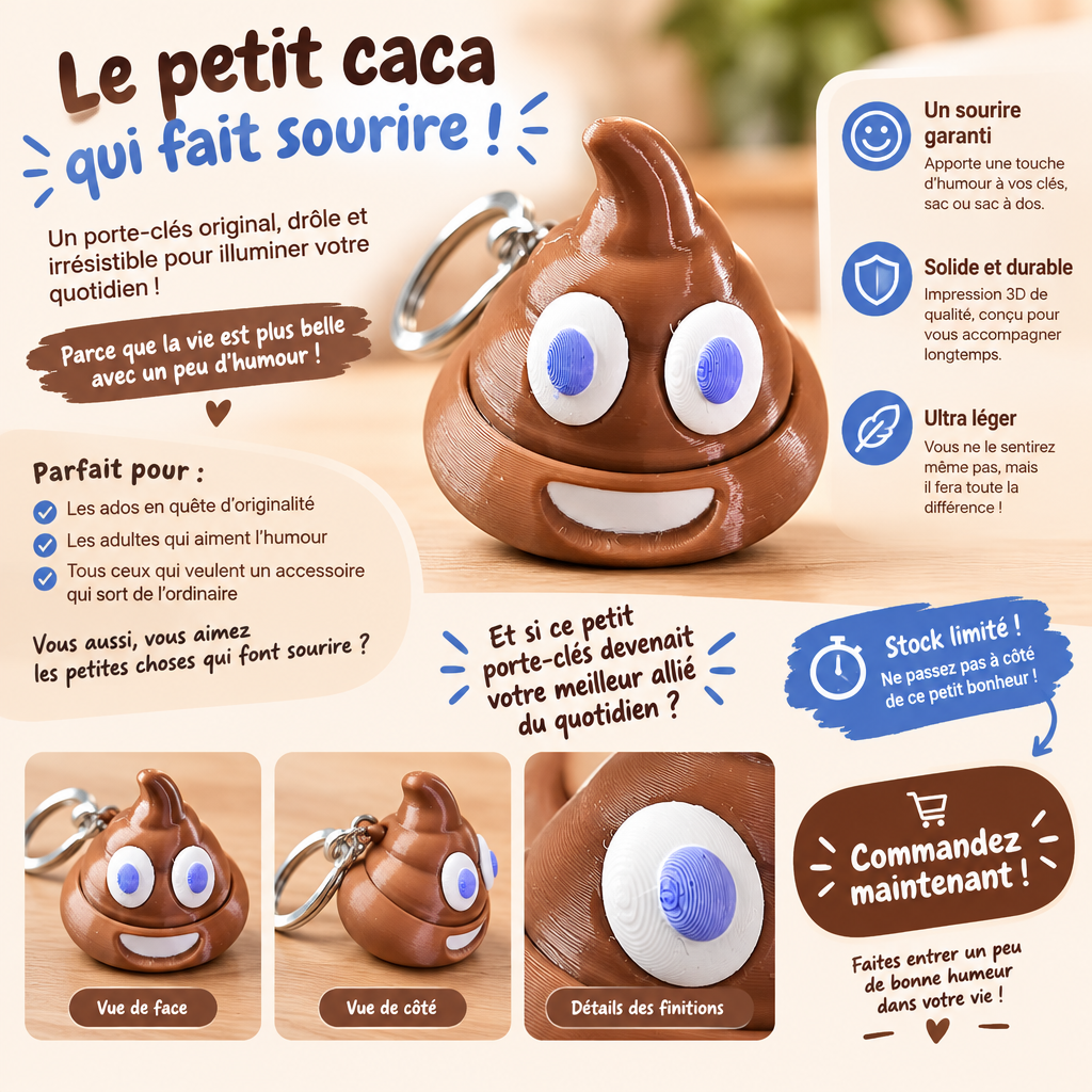 Porte clé 3D : Emoji Poo caca (CLICKER)