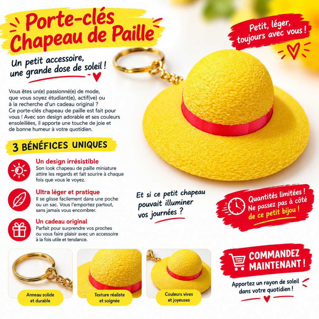 Porte clé 3D : chapeau de Luffy (CLICKER)