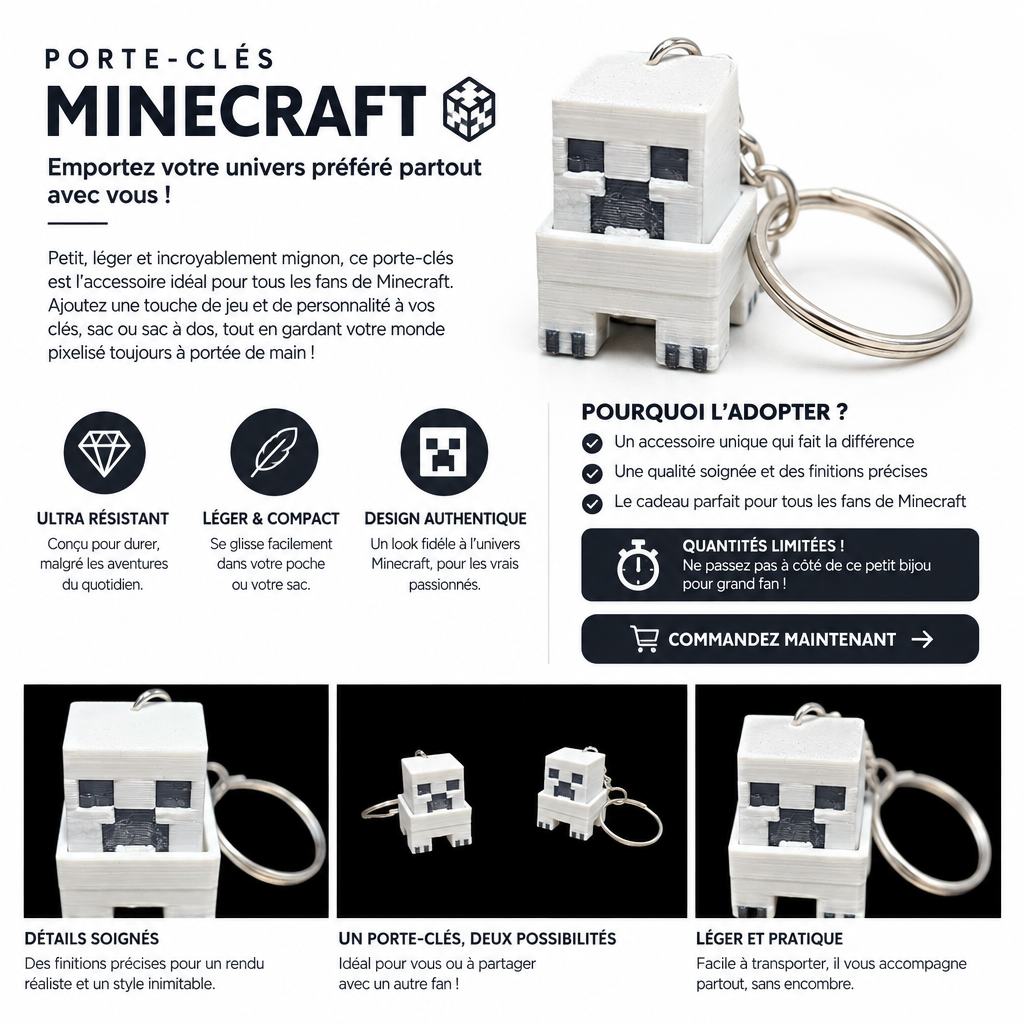 Porte clé 3D : Creeper (CLICKER)
